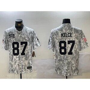 Mens Youths Kids Womens 87 Travis Kelce Salute to Service Stitched Jersey